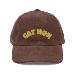 Embroidered Cat Mom Corduroy Cap: Vintage Style