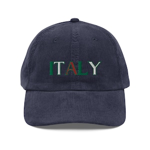 Embroidered Italy Corduroy Cap: Travel Souvenir, Italy hat, Italian vacation gift, Italy study abroad gift, Italy, Rome Milan Florence gift