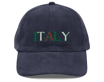 Embroidered Italy Corduroy Cap: Travel Souvenir, Italy hat, Italian vacation gift, Italy study abroad gift, Italy, Rome Milan Florence gift