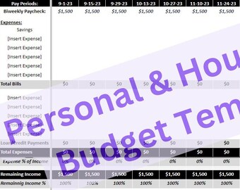 Plantilla sencilla de presupuesto personal y familiar / Quincenal / Semanal / Finanzas personales