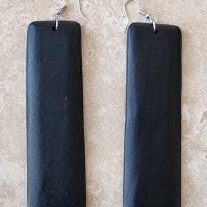 Handmade Black Wooden Earrings: Long Rectangular Dangle