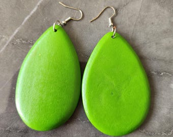 Green Wooden Earrings: Handmade Statement Jewelry