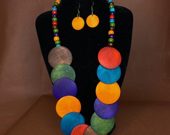Necklace colourful Wooden Necklace | Multi Layers Accessories | African Accessories | Free UK Delivery