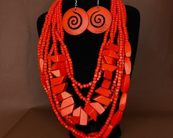 Collana Collana in legno rosso / Accessori multistrato / Accessori africani / Consegna gratuita nel Regno Unito