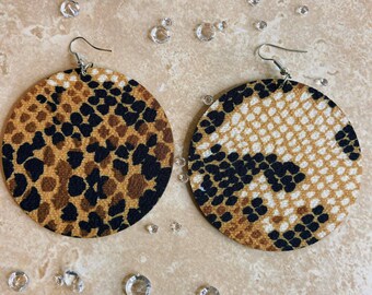 Snake Print Wooden Earrings: Handmade Statement Jewelry
