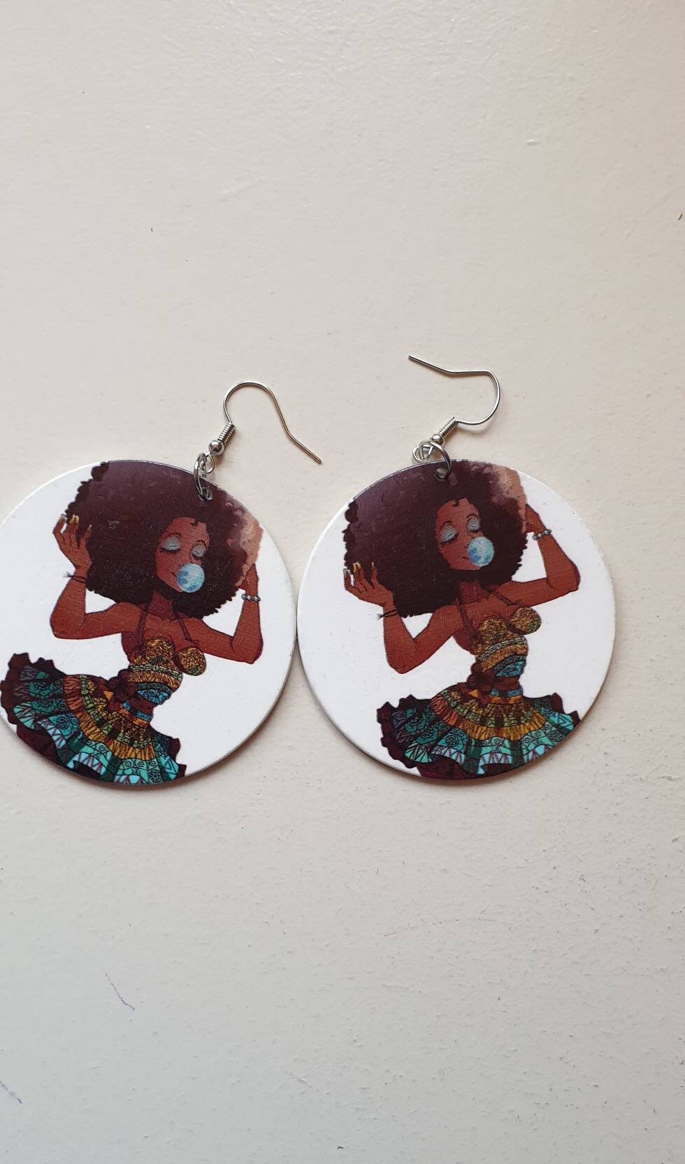 Double printed African woman earrings Etsy