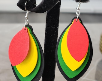 Multicoloured Wooden Statement Earrings: Handmade Vegan Jewelry