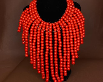 Collana Collana in legno rossa / Collana di perline / Consegna gratuita nel Regno Unito / Regalo perfetto