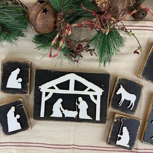 Wood Nativity Set / Wood Block Nativity Scene / Simple Nativity Set / Christmas Nativity Set / Farmhouse Style Nativity Set