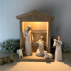 Wood Nativity Stable w/ light -3 sizes / stable fits Willow Tree nativity manger nativity creche willow tree manger for Willow Tree nativity