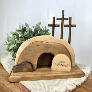 Exhibición de la tumba vacía / Tumba vacía decoración de Pascua guardería de Pascua Escena de resurrección de Pascua Decoración cristiana de Pascua Él ha resucitado Jesús Tumba y cruz