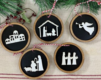 The Christmas Story Ornaments / Set of 5 / 2 layered / Nativity Ornaments Jesus Ornaments Christian Ornaments Christmas Story Bible