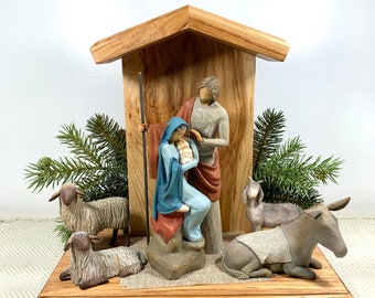 Nativity Stable / Quality Hickory / Fits Willow Tree Holy Family Nativity nativity creche willow tree nativity stable FIGURINES NOT INCLUDED