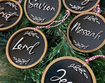 Set of 6 Name of Jesus Ornaments/ 2 Layer / Name of Christ Ornaments / Christmas Ornaments / Christ Ornaments/ Christian Advent