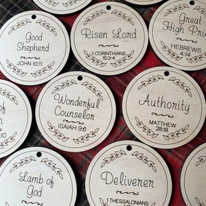 Names of Jesus Ornaments/ Natural Maple / Set of 12 or 24 Names of Christ Ornaments Names of Jesus Advent Ornaments Advent Calendar