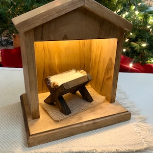Lighted Wood Nativity Stable with manger/ 3 piece set / simple but beautiful nativity scene nativity set nativity creche nativity display