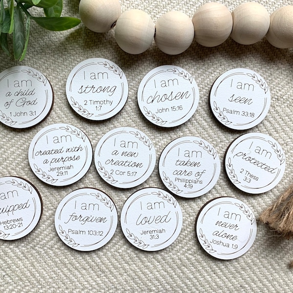 Scripture Pocket Tokens / Set of 12 / 2 colors /Bible study gift ideas pocket coins pocket hug  scripture coins teen stocking stuffer ideas