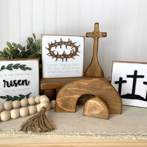 Easter Tiered Tray Decor / Christian Easter Decor Religious Empty Tomb He Is Risen Wood Cross Easter Decor Easter Tier Tray