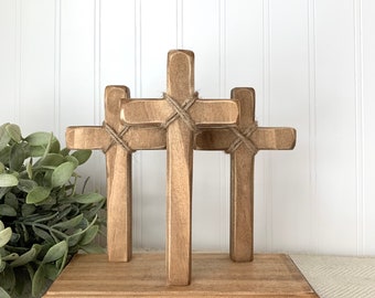 Cross Trio Easter Display /Calvary Easter Display Easter decor Easter wood cross Easter nativity scene cross for Easter display
