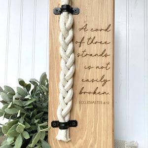Personalized Hickory Wood Wall Hanging Wedding Gift / Cord of Three strands/ what God has joined custom wedding 5 year wood anniversary gift
