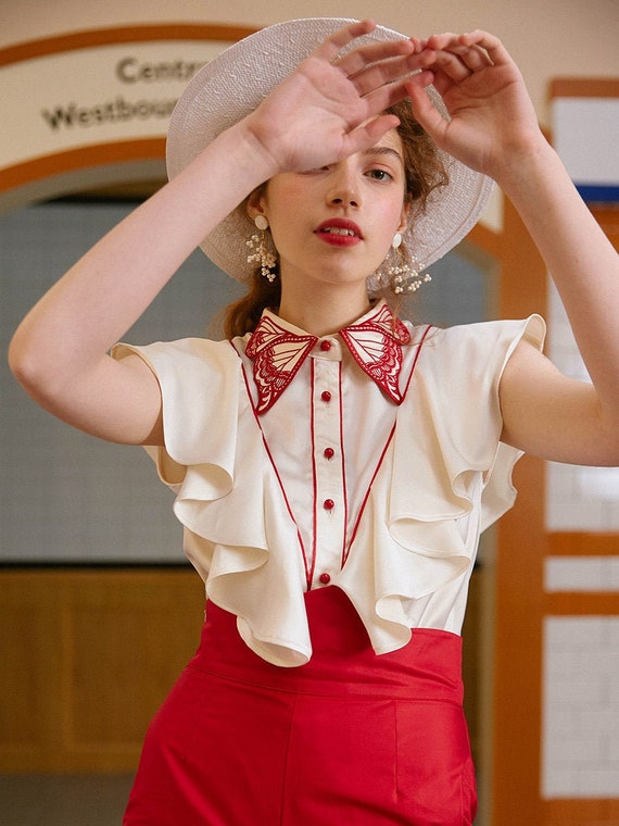 Fairy Embroidered Butterfly Blouse | Ruffled Vinta