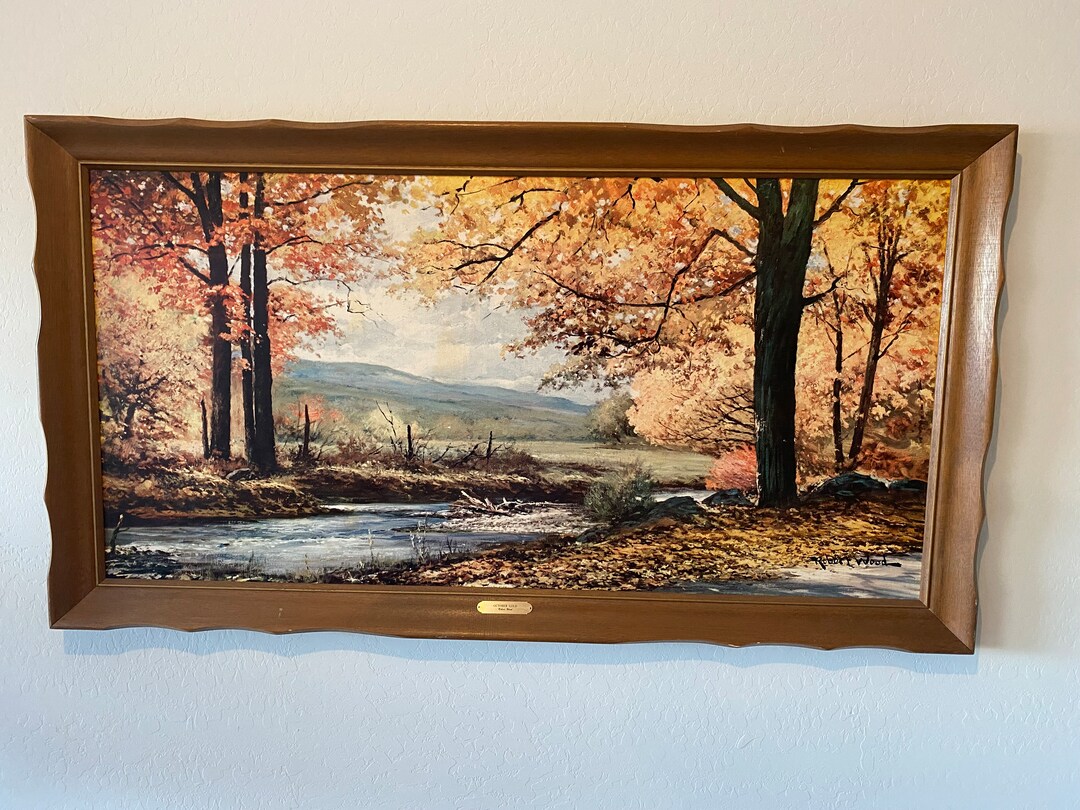 Vintage Robert Wood October Gold Picture Painting Wood Wooden Frame Brass Plate Etsy