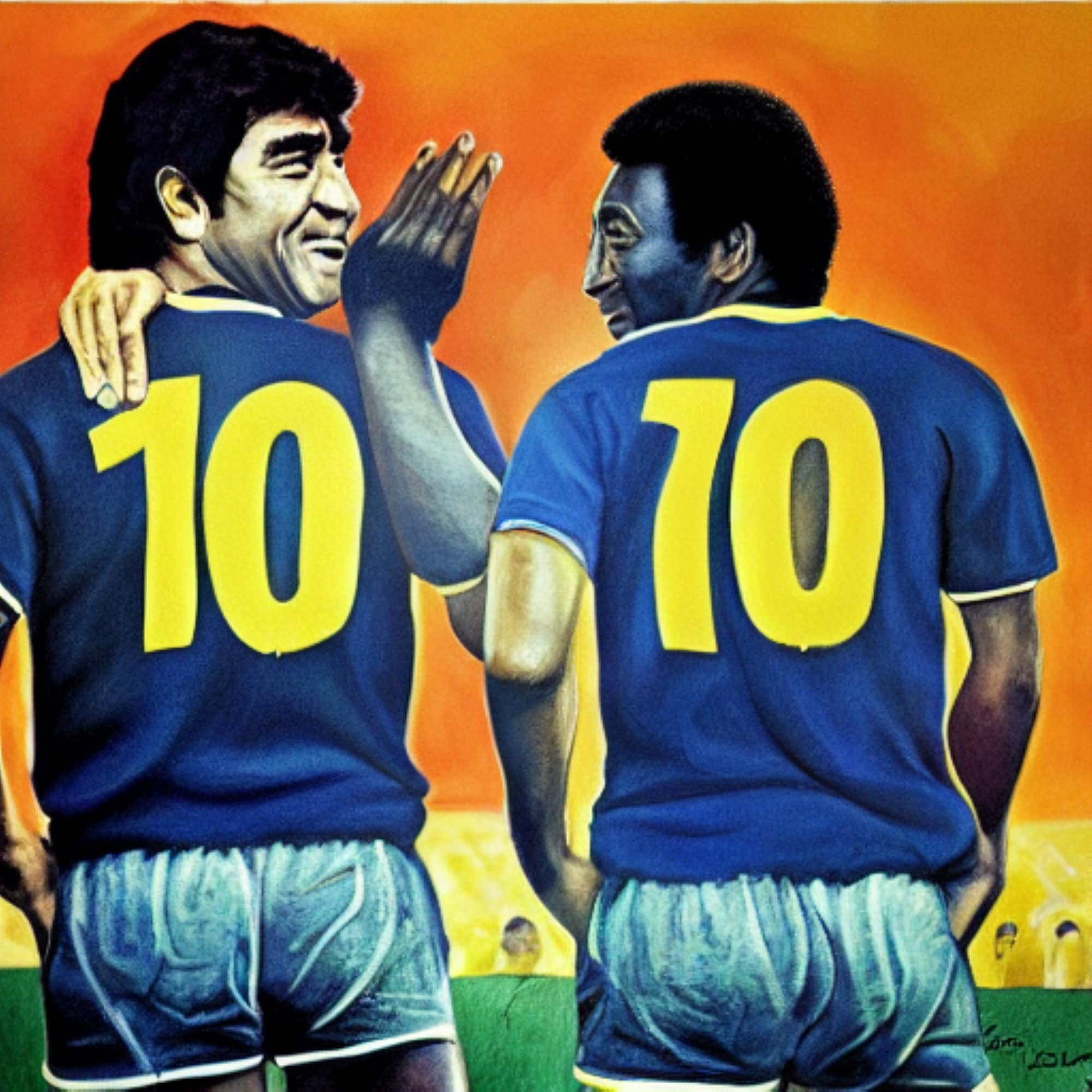 Pelé and Maradona in Heaven Artwork With Their Number 10 