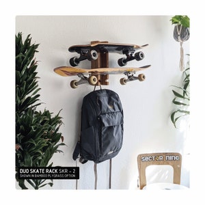 Premium Skate Rack - 2 Board / Wall Mount / Economy Pine Plywood / Solid Pine Wood / Bamboo Plygrass /