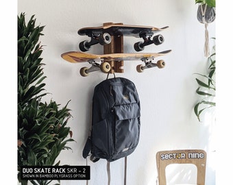 Premium Skate Rack - 2 Board / Wall Mount / Economy Pine Plywood / Solid Pine Wood / Bamboo Plygrass /