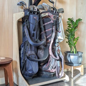 Free Standing Golf Bag Rack: Eco-Pine Plywood Storage