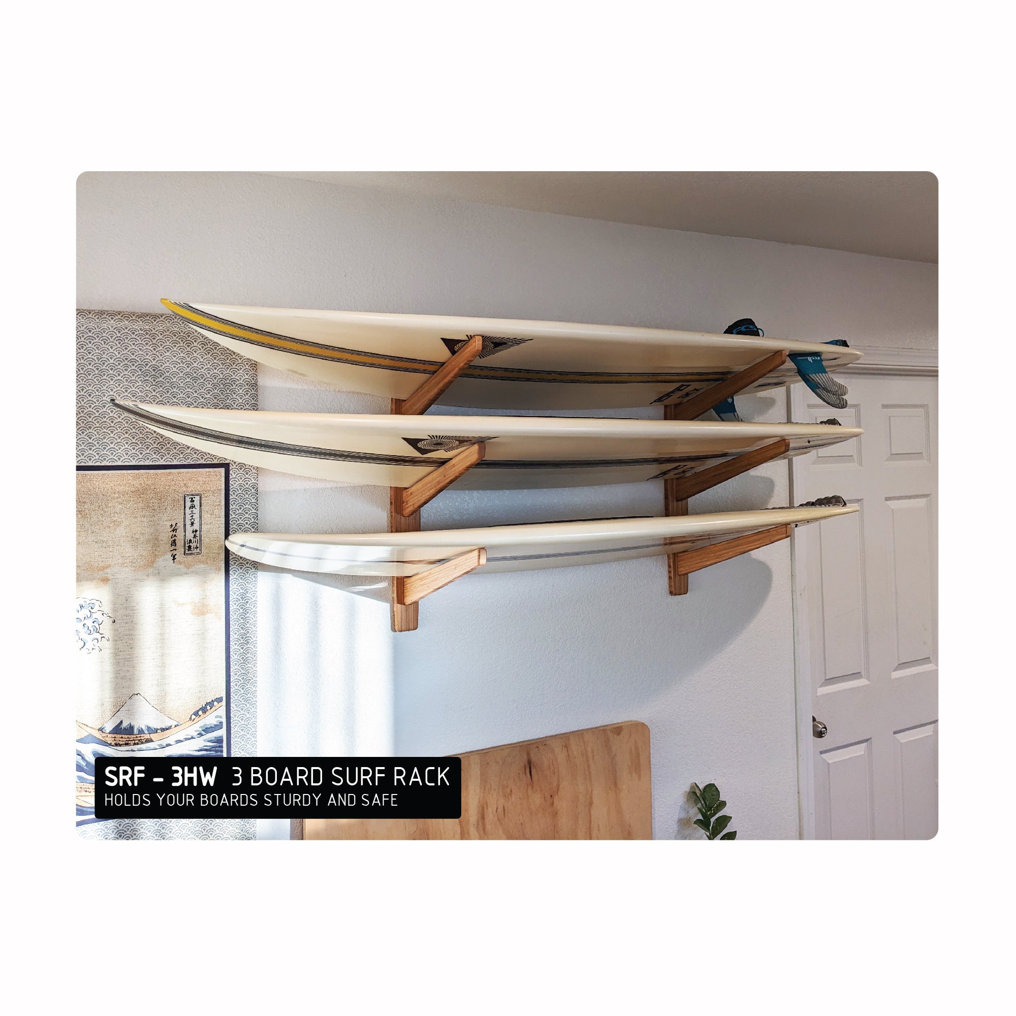 Wall Mount Surf Rack 3 Board Surf Rack Wood Surf Rack Etsy UK