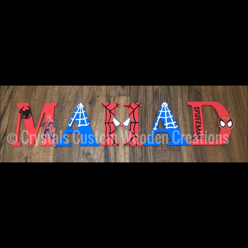 spiderman wood letters kids room decor spider man decor etsy