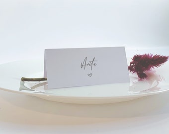 Personalised Folded Place Cards Heart Wedding Name Cards Minimalist Wedding Table Settings Custom Event Name Cards Wedding Day Place Names