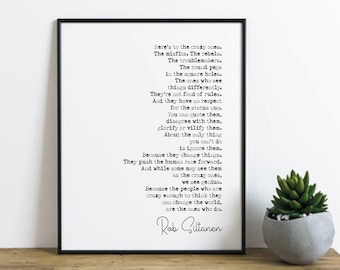 Rob Siltanen Quote Print Here's To The Crazy Ones They Can Change The World Minimalist Home Decor Monochrome Wall Art Unframed Inspirational