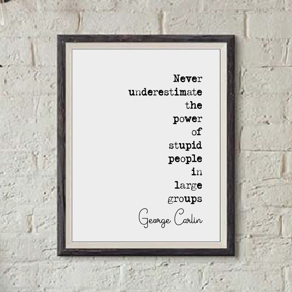 George Carlin Zitat Druck Never Underestimate The Power of Stupid People in large groups Minimalistisches Wohndekor Monochrome Wandkunst ungerahmt