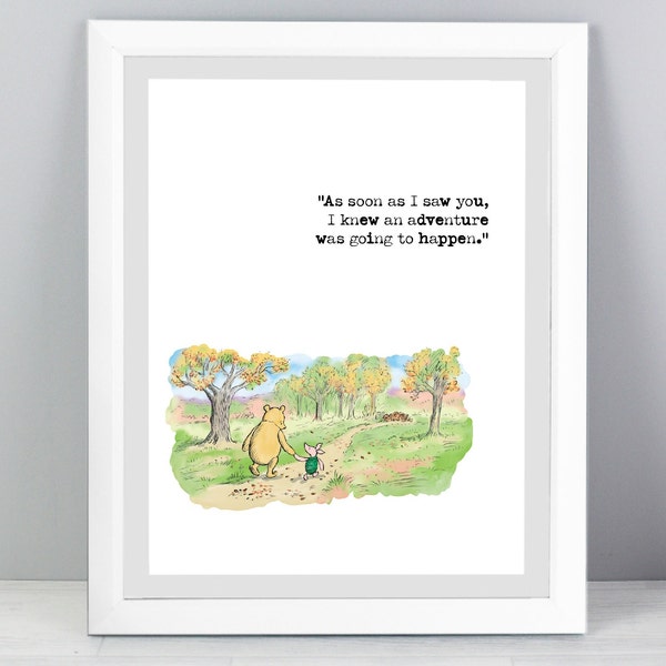 Winnie The Pooh Nursery Quote Print Classic Style New Baby Shower Gift Home Decor Wall Art Literature Unframed Adventure Was Going To Happen