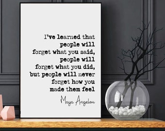 Maya Angelou Quote Print I've Learned That People Will Forget What You Said But Won't Forget How You Made Them Feel Home Decor Art Unframed