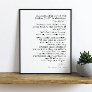 Wedding Reading Print A A Milne The House At Pooh Corner Winnie Always Be With You Bridesmaid Groomsman Bestman Maid of Honour Gift Unframed image 1