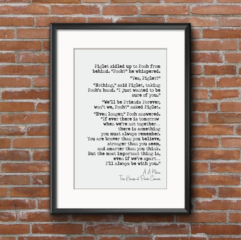 Wedding Reading Print A A Milne The House At Pooh Corner Winnie Always Be With You Bridesmaid Groomsman Bestman Maid of Honour Gift Unframed image 8