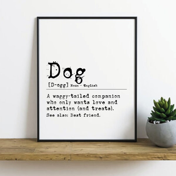 Dog Definition Print Gift For Dog Lovers Monochrome Vintage Typewriter Pets Art Rustic Home Decor Dictionary Prints Christmas Present Poster