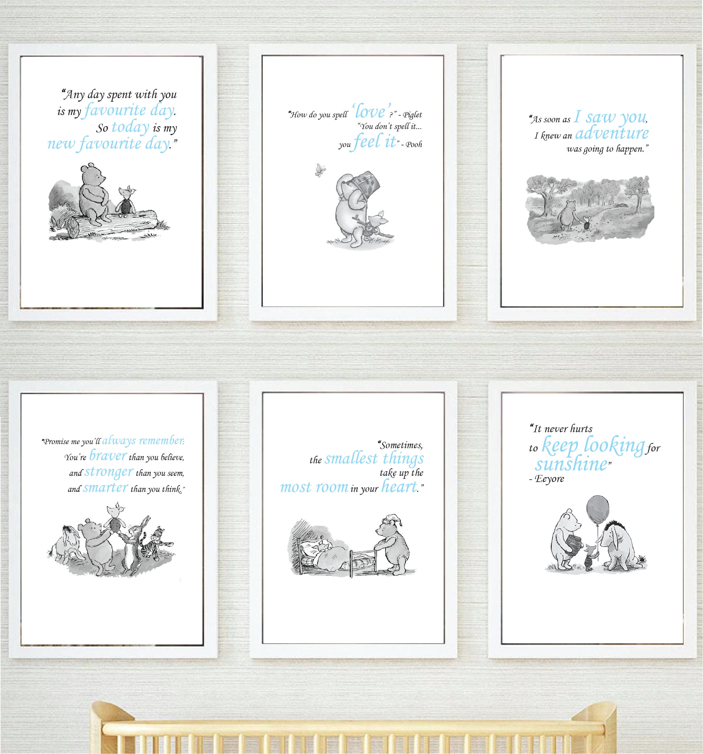 Set of 6 Winnie the Pooh Quote Prints Classic Style Nursery - Etsy