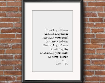 Lao Tzu Quote Print Knowing Yourself Is True Wisdom Mastering Yourself Is True Power Minimalist Home Decor Monochrome Wall Art Unframed Art