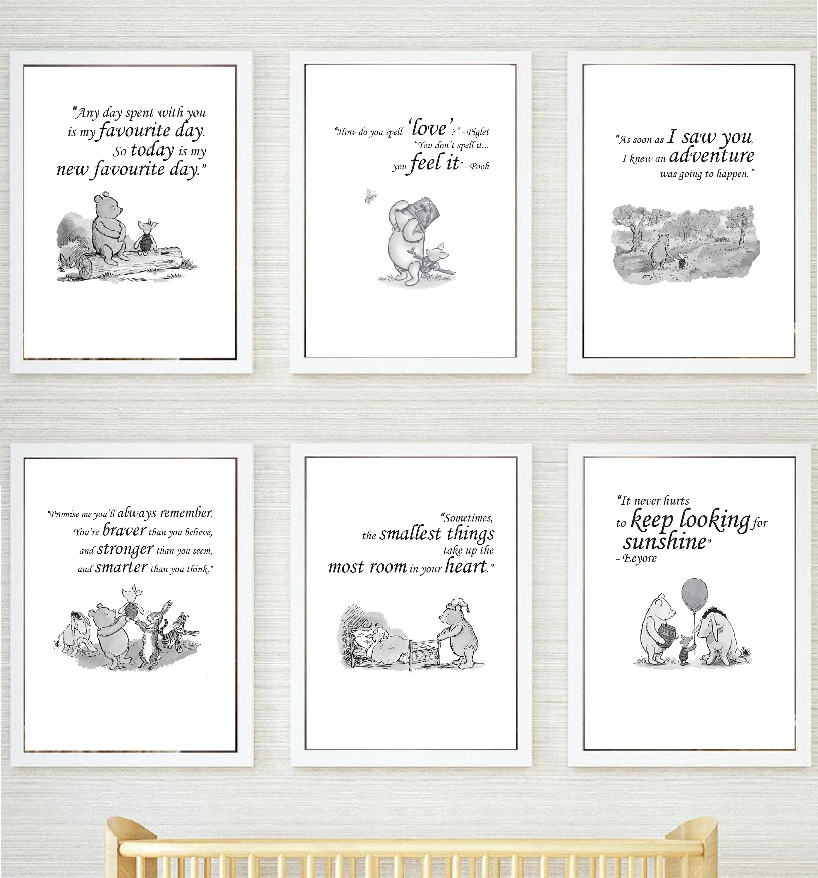 Set of 6 Winnie The Pooh Quote Prints Classic Style Nursery | Etsy