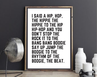 Rappers Delight Print, Hip Hop Song Lyrics Quote Picture Unframed Minimalist Home Decor