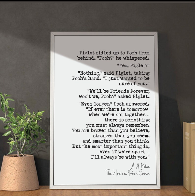 Wedding Reading Print A A Milne The House At Pooh Corner Winnie Always Be With You Bridesmaid Groomsman Bestman Maid of Honour Gift Unframed image 3