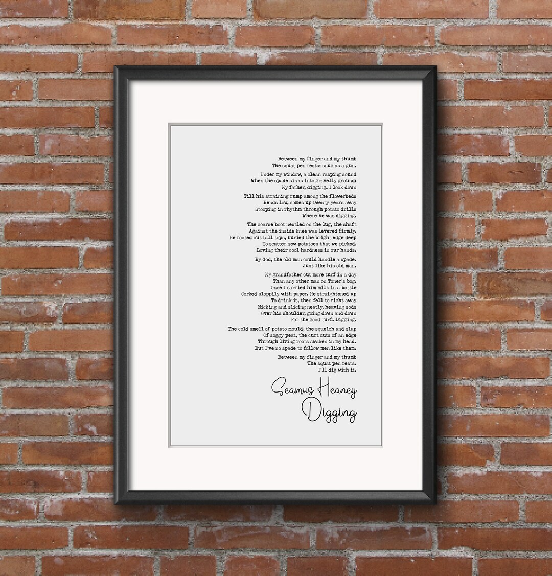 Seamus Heaney Poem Print Digging Poetry Quote Print Minimalist Home ...