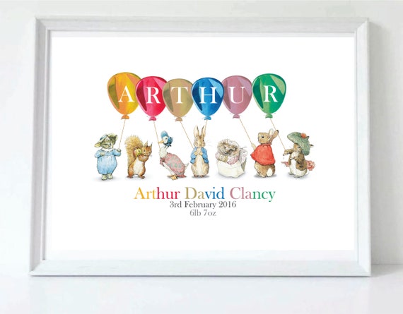 BAPTISM GIFT CHRISTENING PERSONALISED PETER RABBIT POSTER PRINT NEW BABY. 