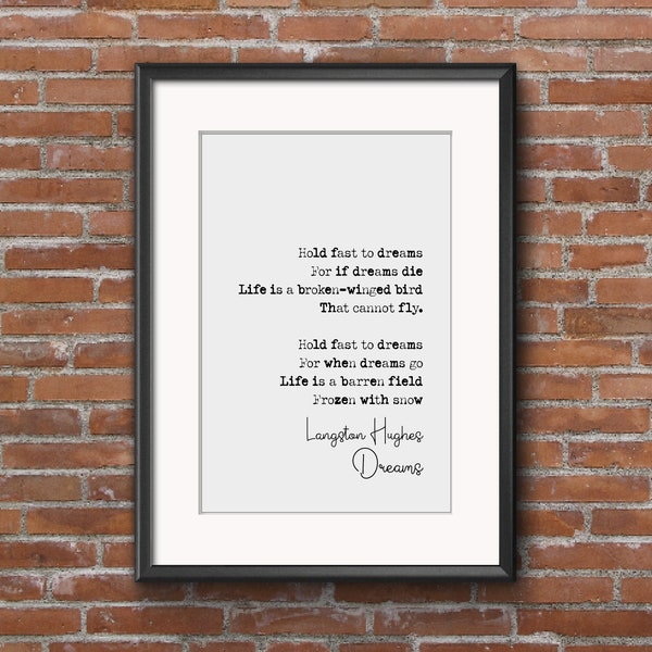 Langston Hughes Poem Quote Print Dreams Poem Hold Fast To Dreams Poetry Minimalist Home Decor Monochrome Wall Art Unframed Black And White