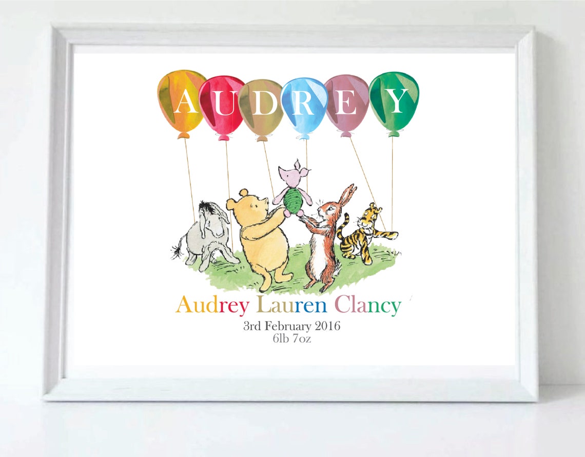 Personalised Winnie The Pooh Print Nursery Decor Playroom Wall Etsy