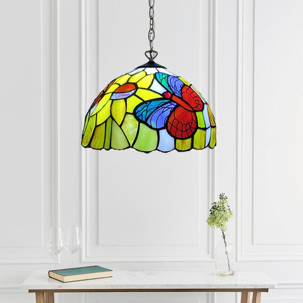 Lampe à suspension style papillon Tiffany 10 pouces vitrail, ampoule E27 pour usage intérieur uniquement, multicolore